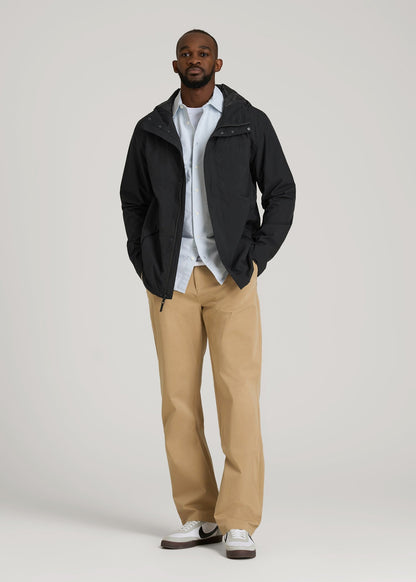 American Tall Men Lightweight Rain Jacket for Tall Men in Black