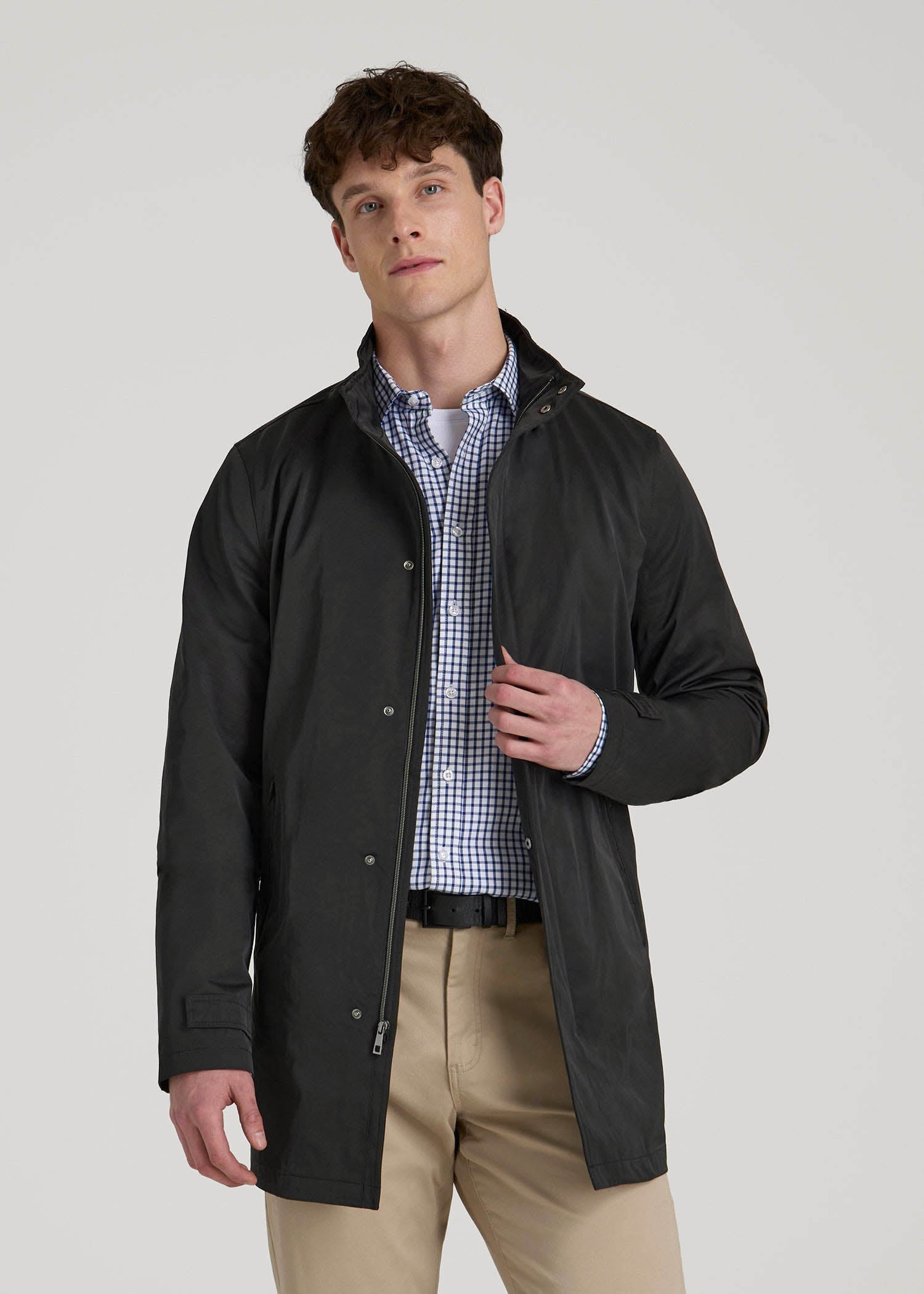 American Tall Men Zip Trench Coat for Tall Men in Black