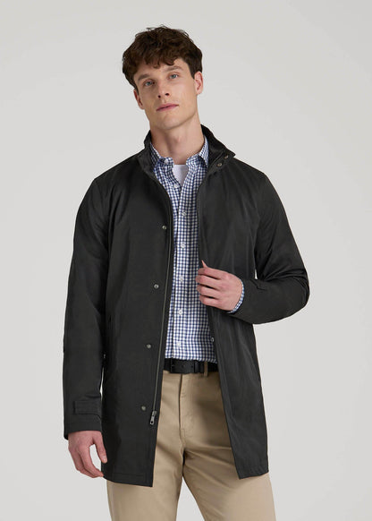 American Tall Men Zip Trench Coat for Tall Men in Black