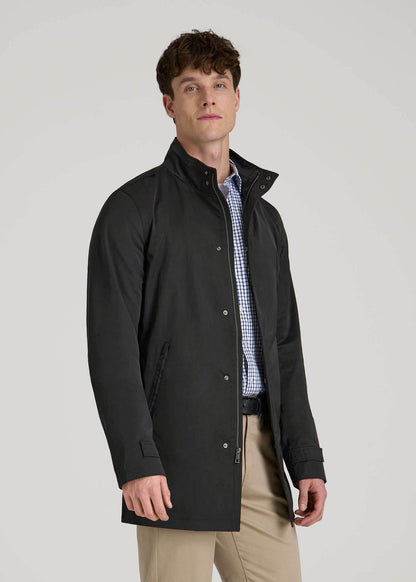American Tall Men Zip Trench Coat for Tall Men in Black