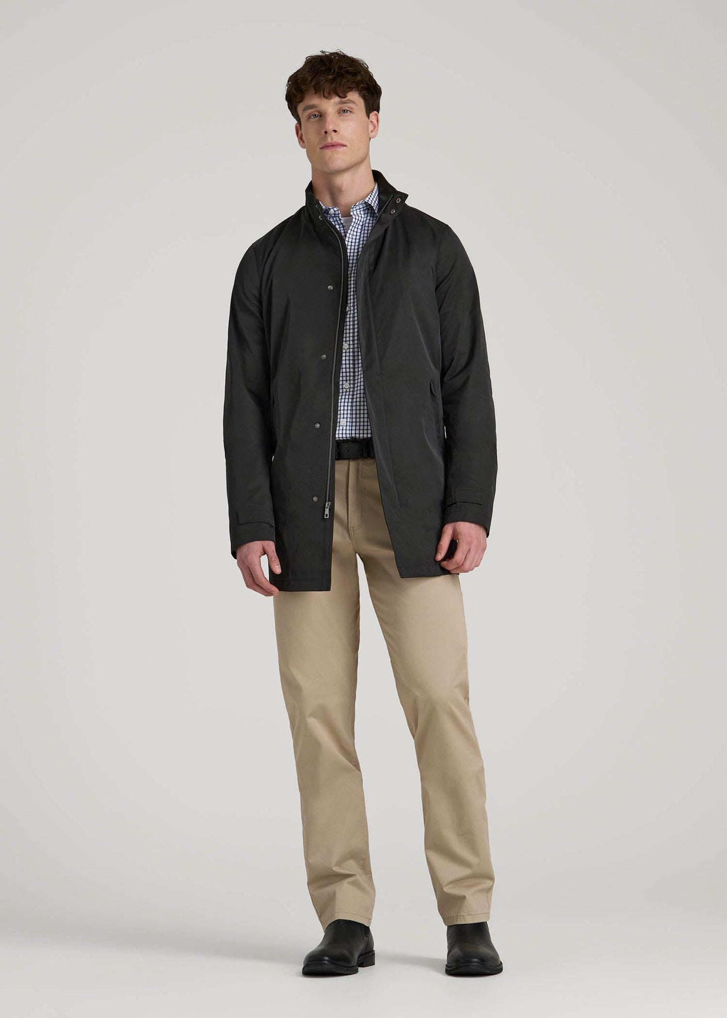 American Tall Men Zip Trench Coat for Tall Men in Black