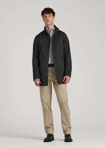 American Tall Men Zip Trench Coat for Tall Men in Black