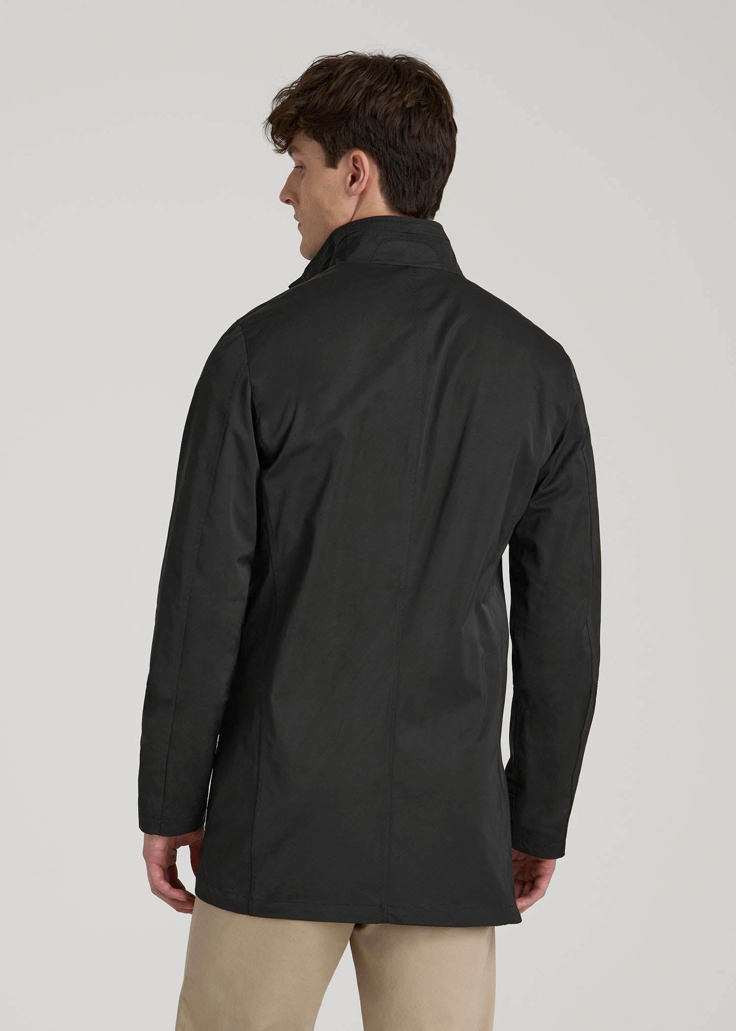 American Tall Men Zip Trench Coat for Tall Men in Black