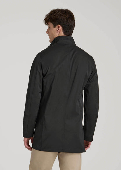 American Tall Men Zip Trench Coat for Tall Men in Black