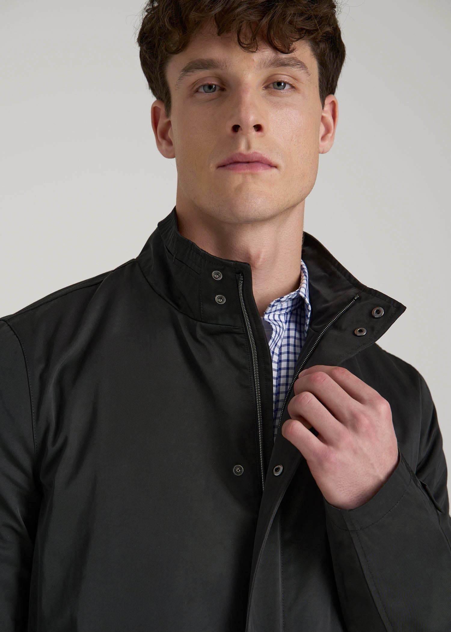 American Tall Men Zip Trench Coat for Tall Men in Black