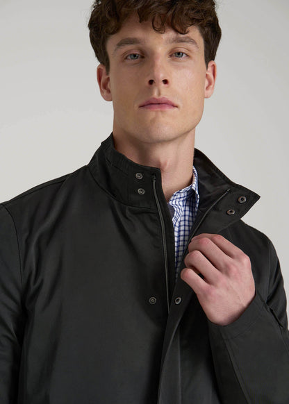 American Tall Men Zip Trench Coat for Tall Men in Black