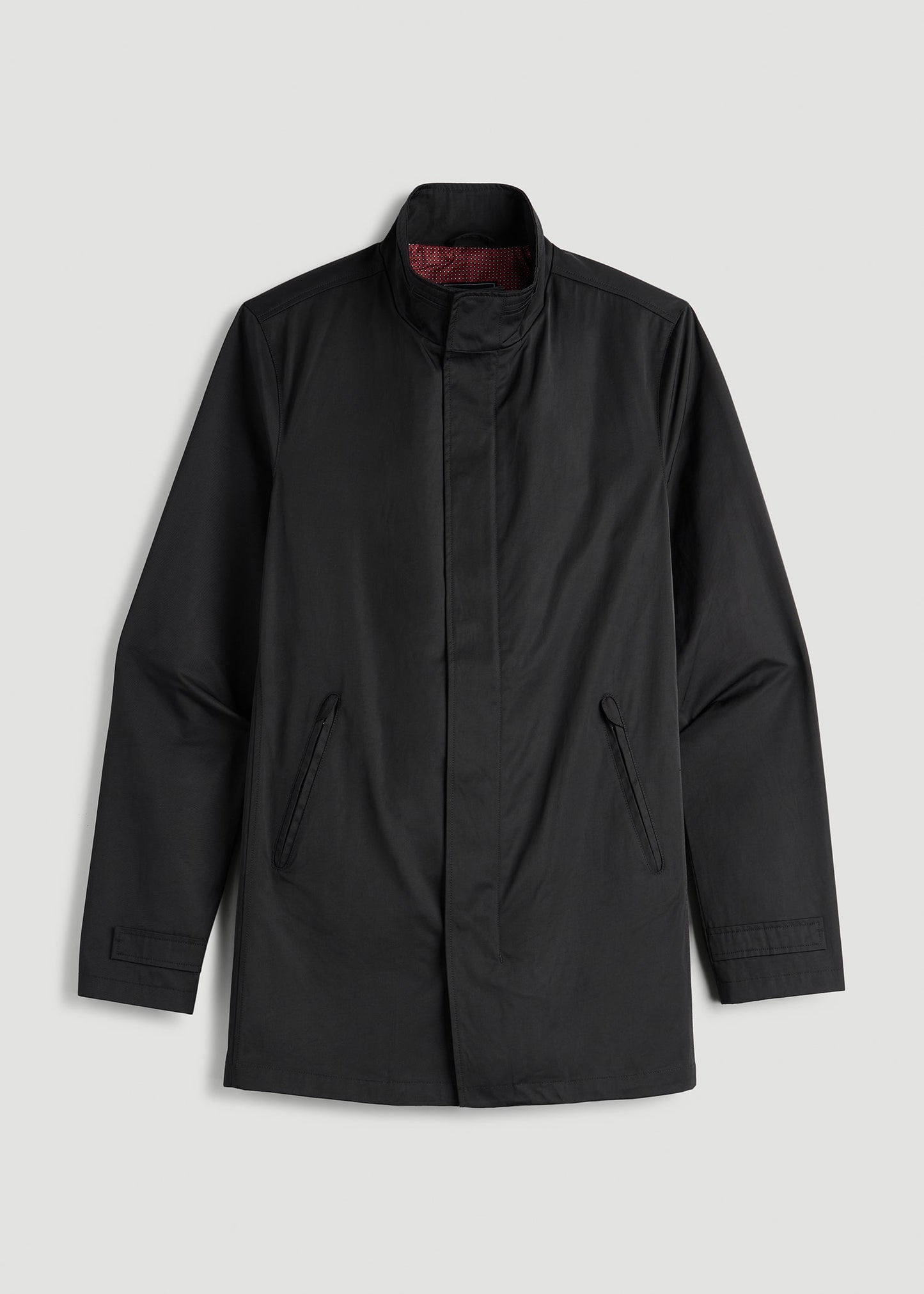 American Tall Men Zip Trench Coat for Tall Men in Black
