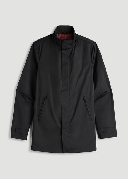 American Tall Men Zip Trench Coat for Tall Men in Black
