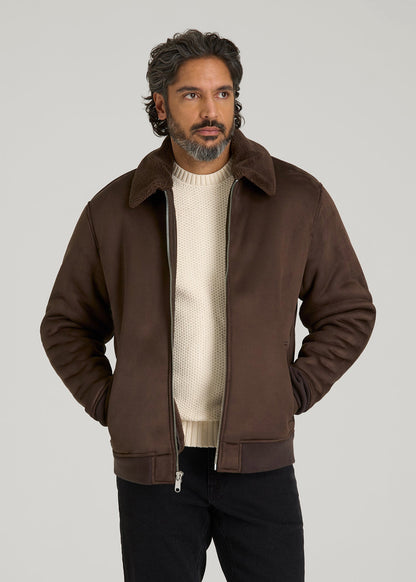 American Tall Men Sherpa Bomber Jacket for Tall Men in Bison Brown