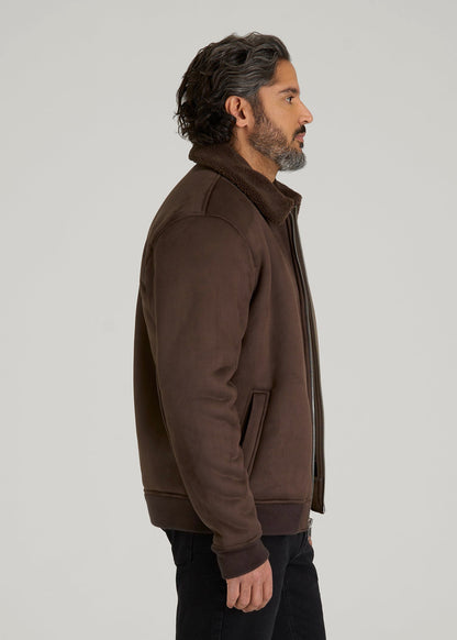 American Tall Men Sherpa Bomber Jacket for Tall Men in Bison Brown