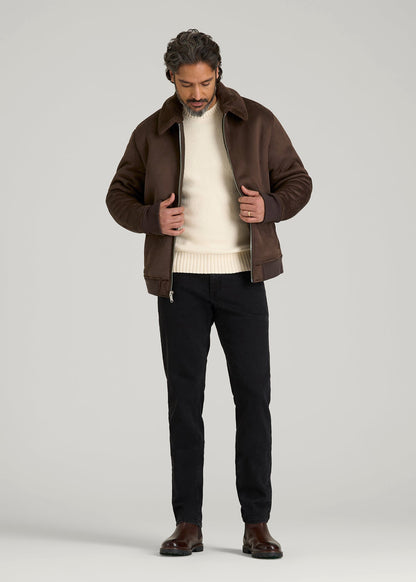 American Tall Men Sherpa Bomber Jacket for Tall Men in Bison Brown