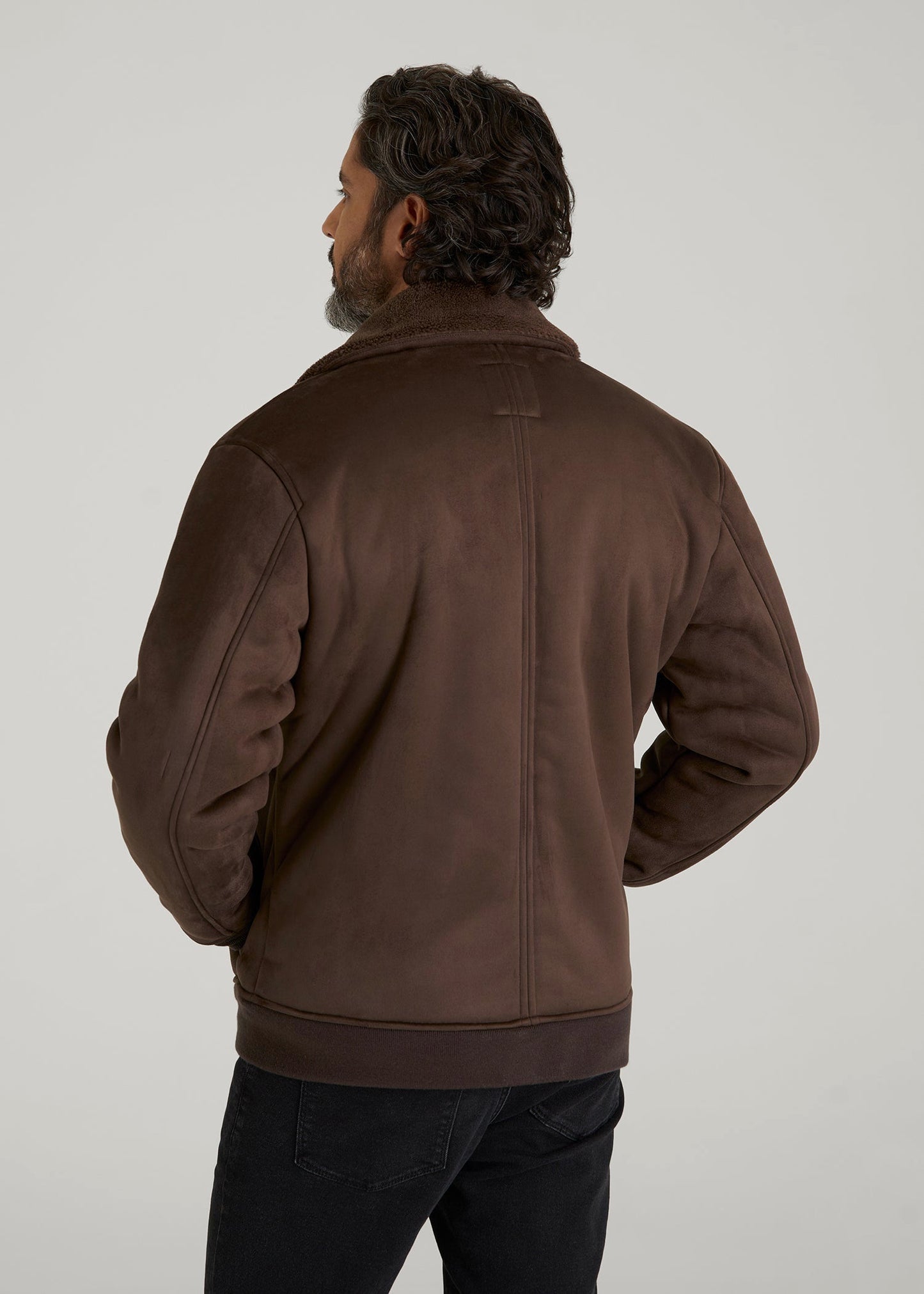 American Tall Men Sherpa Bomber Jacket for Tall Men in Bison Brown