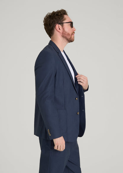 American Tall Men Stretch Cotton Linen Blend Blazer for Tall Men in Navy Blue