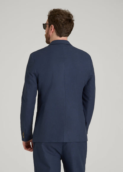 American Tall Men Stretch Cotton Linen Blend Blazer for Tall Men in Navy Blue
