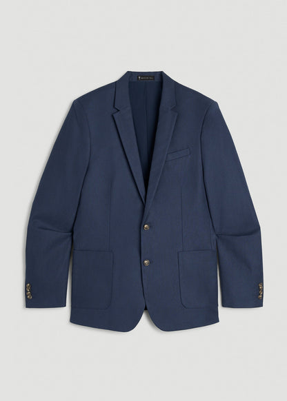 American Tall Men Stretch Cotton Linen Blend Blazer for Tall Men in Navy Blue