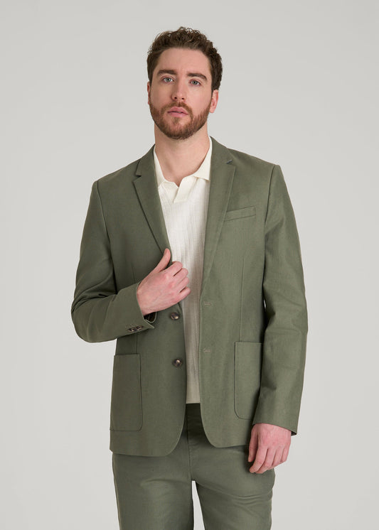 American Tall Men Stretch Cotton Linen Blend Blazer for Tall Men in Olive