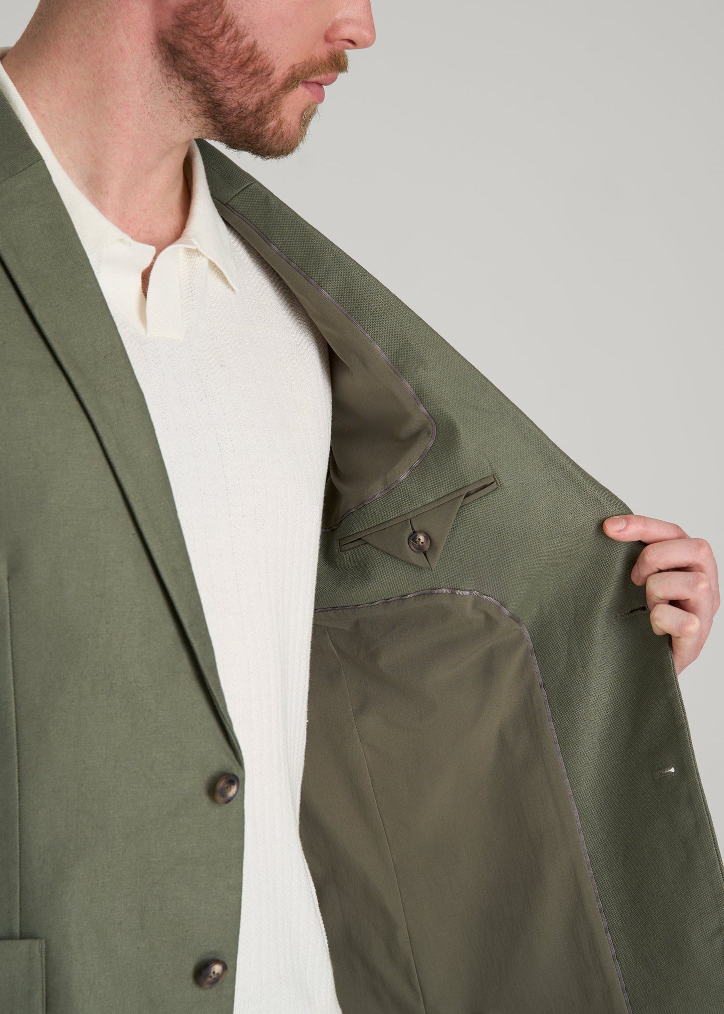 American Tall Men Stretch Cotton Linen Blend Blazer for Tall Men in Olive