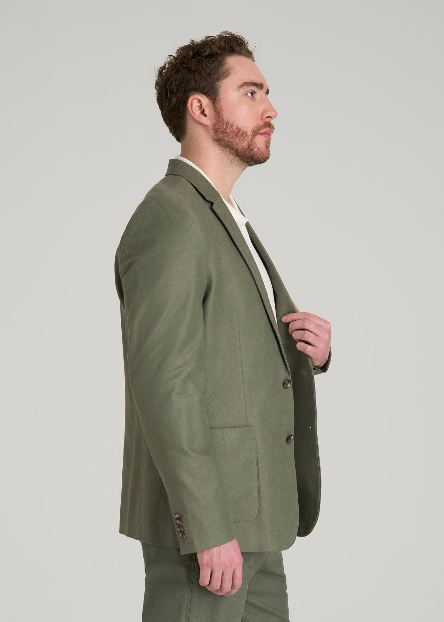 American Tall Men Stretch Cotton Linen Blend Blazer for Tall Men in Olive