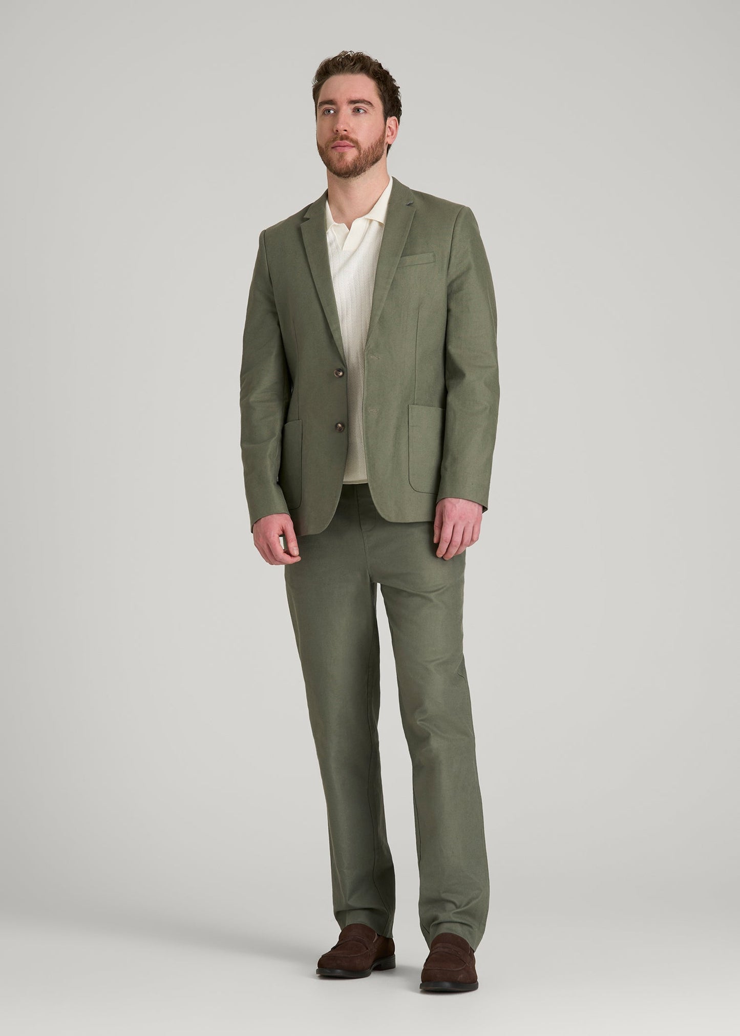 American Tall Men Stretch Cotton Linen Blend Blazer for Tall Men in Olive
