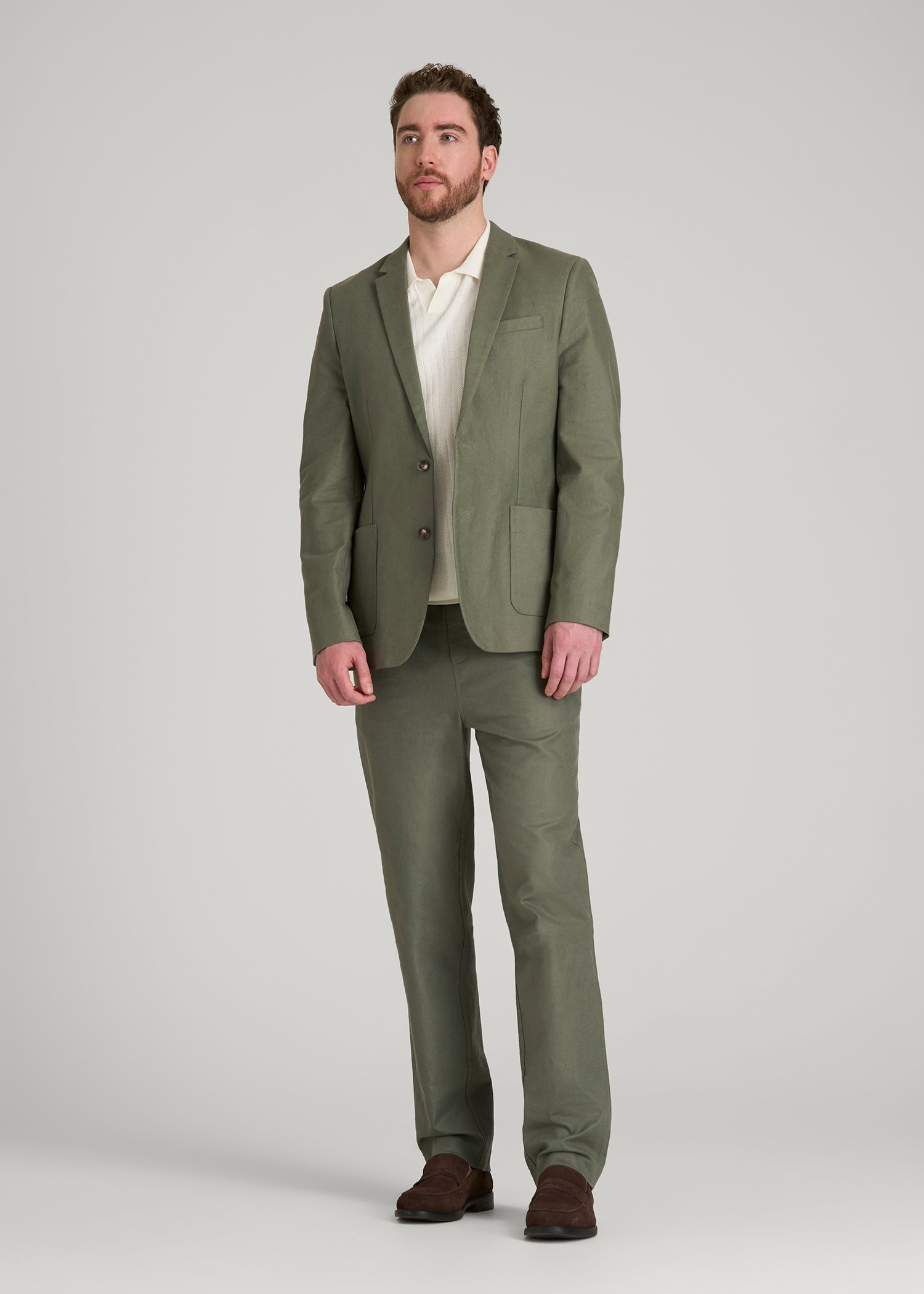 American Tall Men Stretch Cotton Linen Blend Blazer for Tall Men in Olive