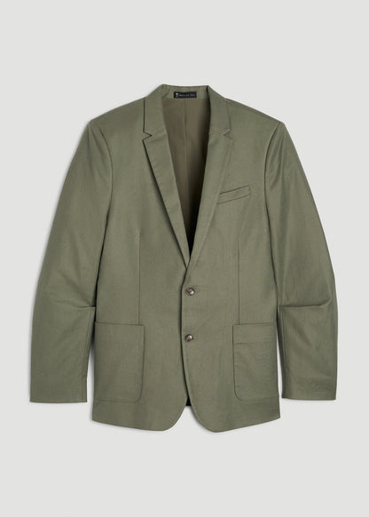 American Tall Men Stretch Cotton Linen Blend Blazer for Tall Men in Olive