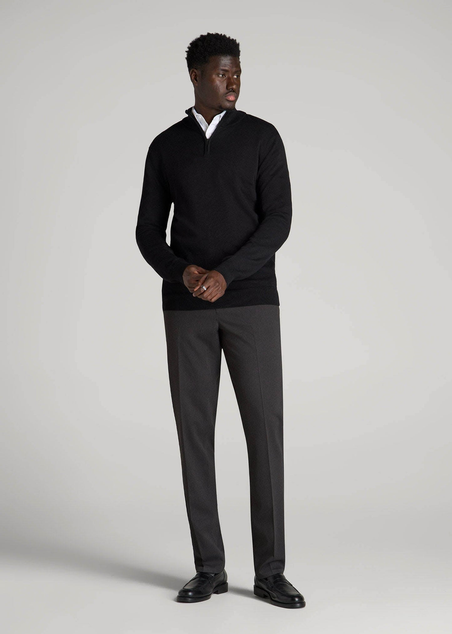 American Tall Men TAPERED-FIT Stretch Dress Pants for Tall Men in Charcoal Heather