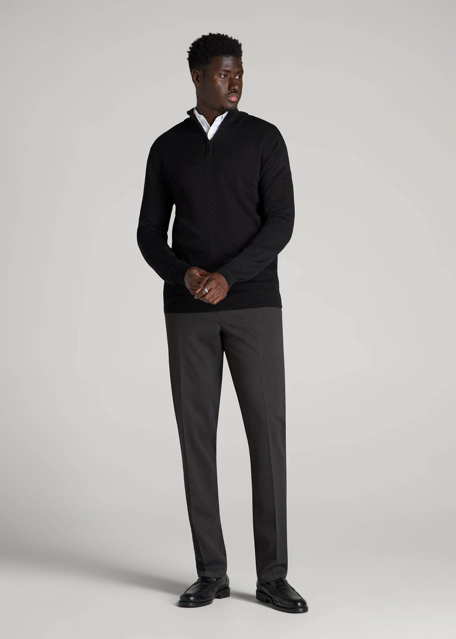 American Tall Men TAPERED-FIT Stretch Dress Pants for Tall Men in Charcoal Heather