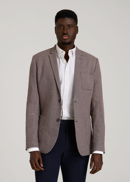 American Tall Men Core Blazer for Tall Men in Brown and Blue Mini Houndstooth