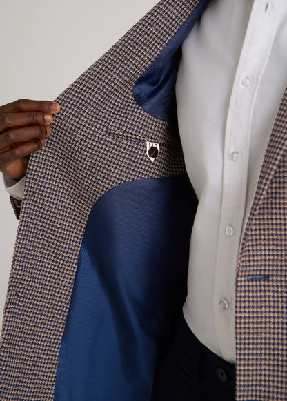 American Tall Men Core Blazer for Tall Men in Brown and Blue Mini Houndstooth