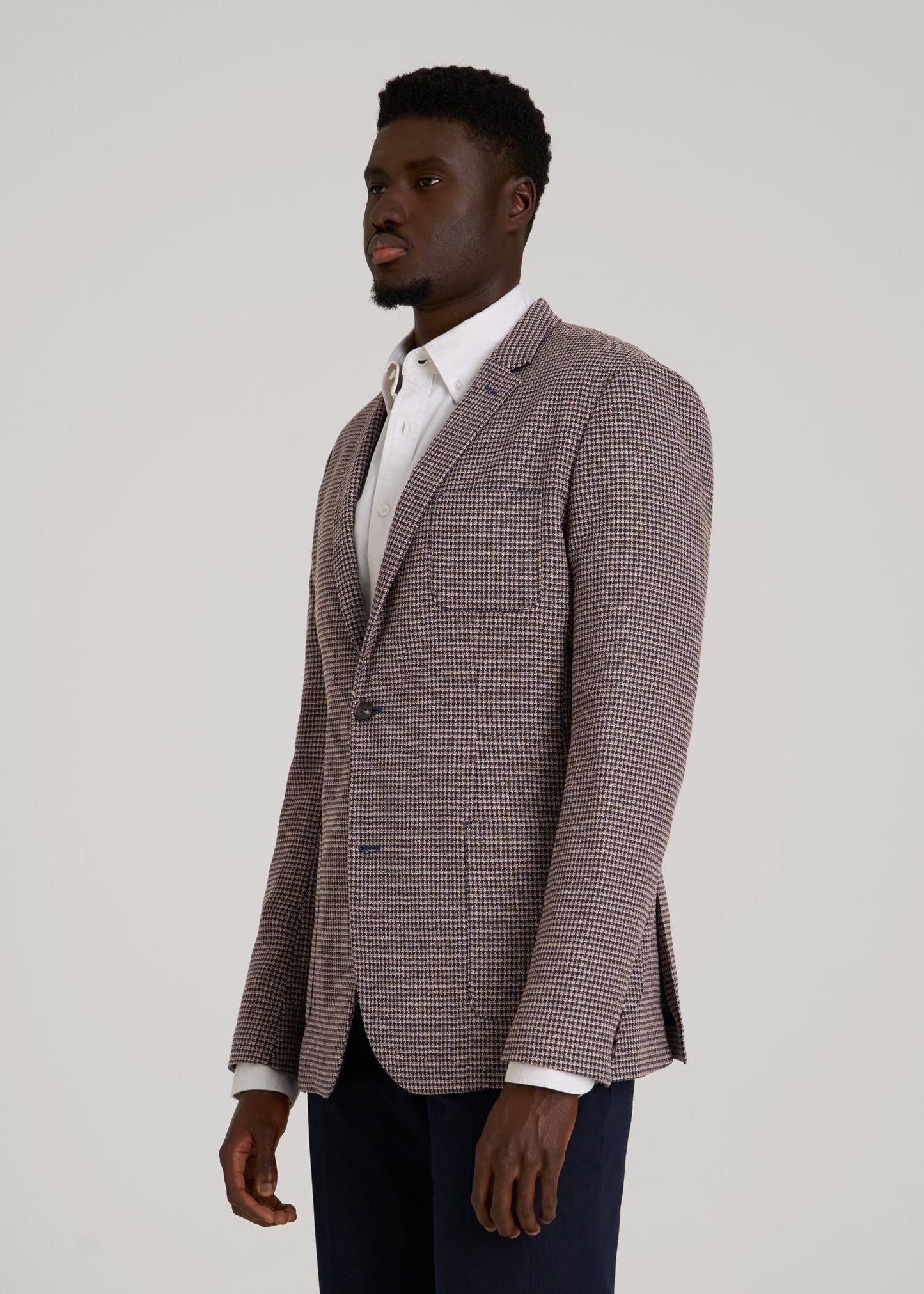 American Tall Men Core Blazer for Tall Men in Brown and Blue Mini Houndstooth