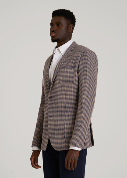 American Tall Men Core Blazer for Tall Men in Brown and Blue Mini Houndstooth