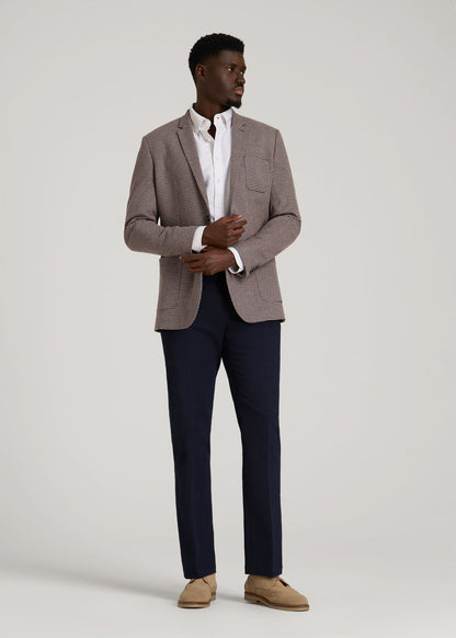 American Tall Men Core Blazer for Tall Men in Brown and Blue Mini Houndstooth
