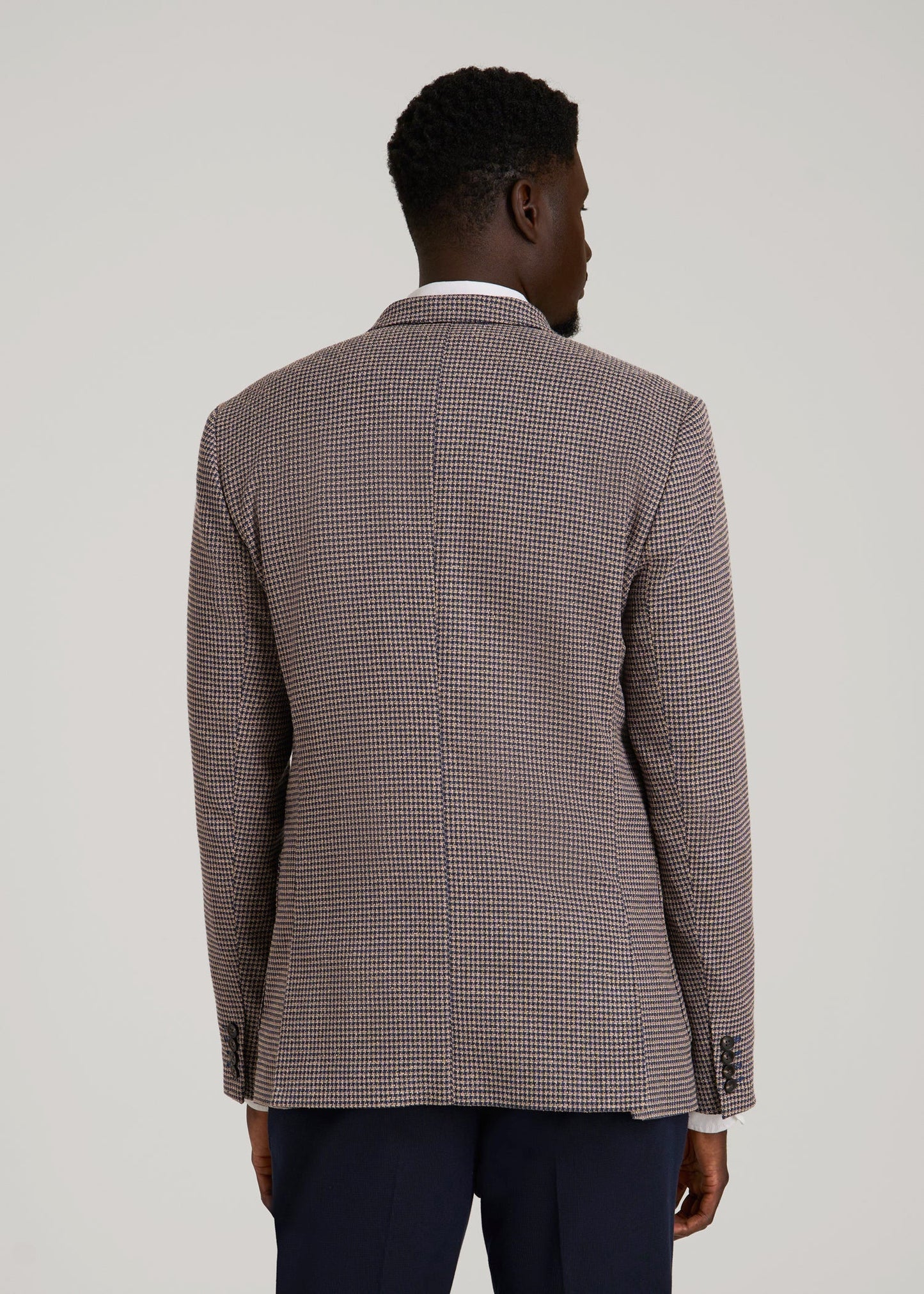 American Tall Men Core Blazer for Tall Men in Brown and Blue Mini Houndstooth