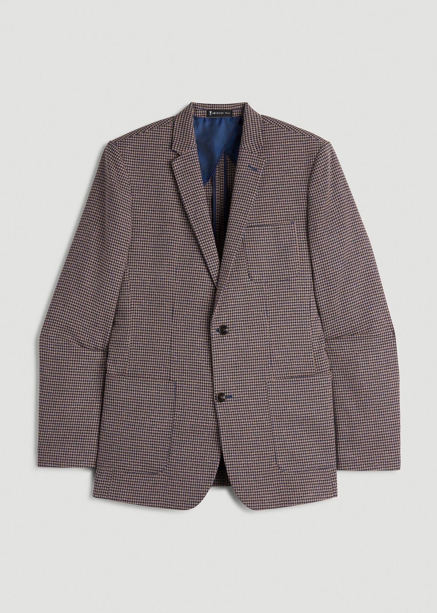 American Tall Men Core Blazer for Tall Men in Brown and Blue Mini Houndstooth