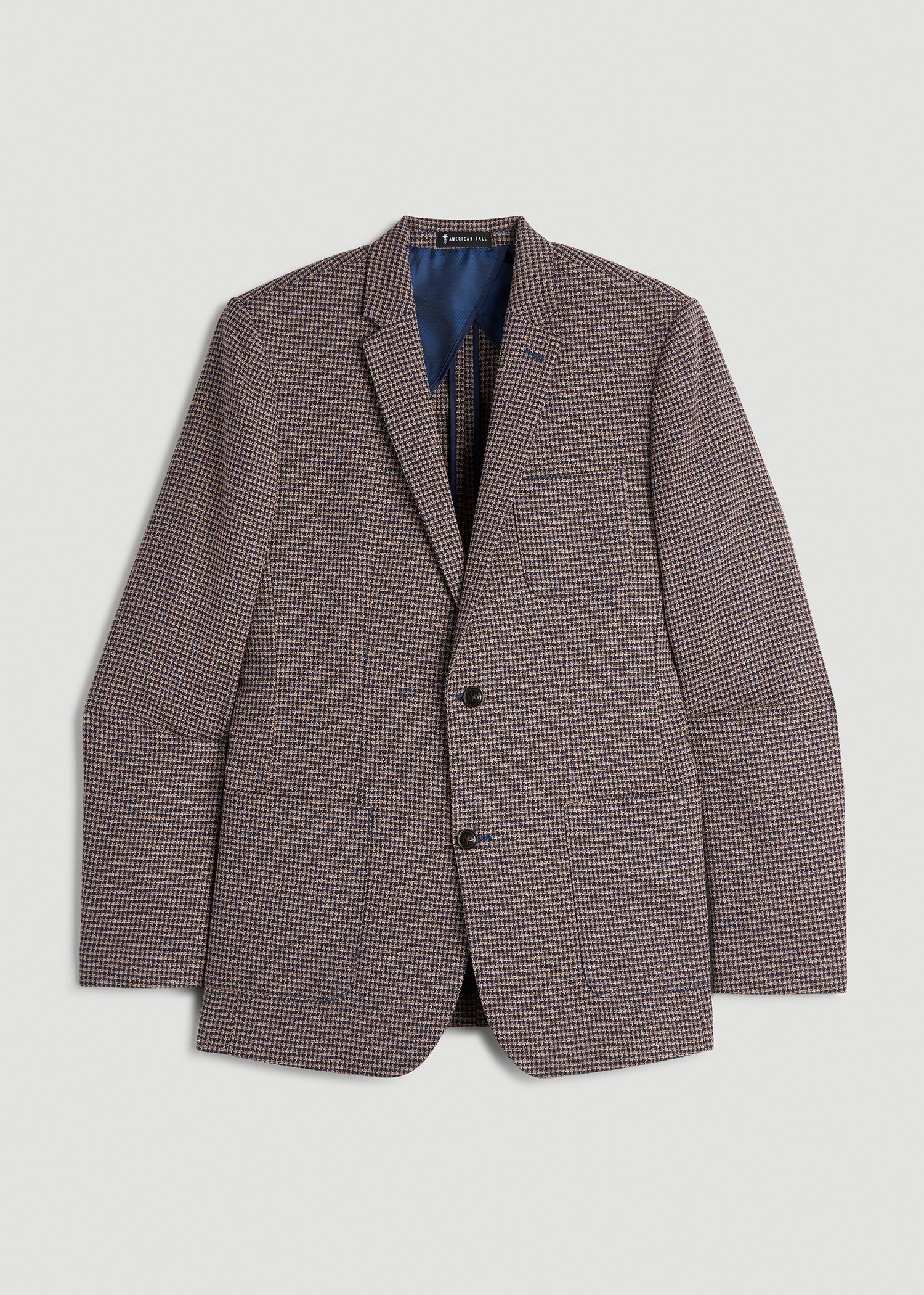 American Tall Men Core Blazer for Tall Men in Brown and Blue Mini Houndstooth