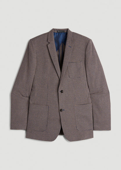 American Tall Men Core Blazer for Tall Men in Brown and Blue Mini Houndstooth