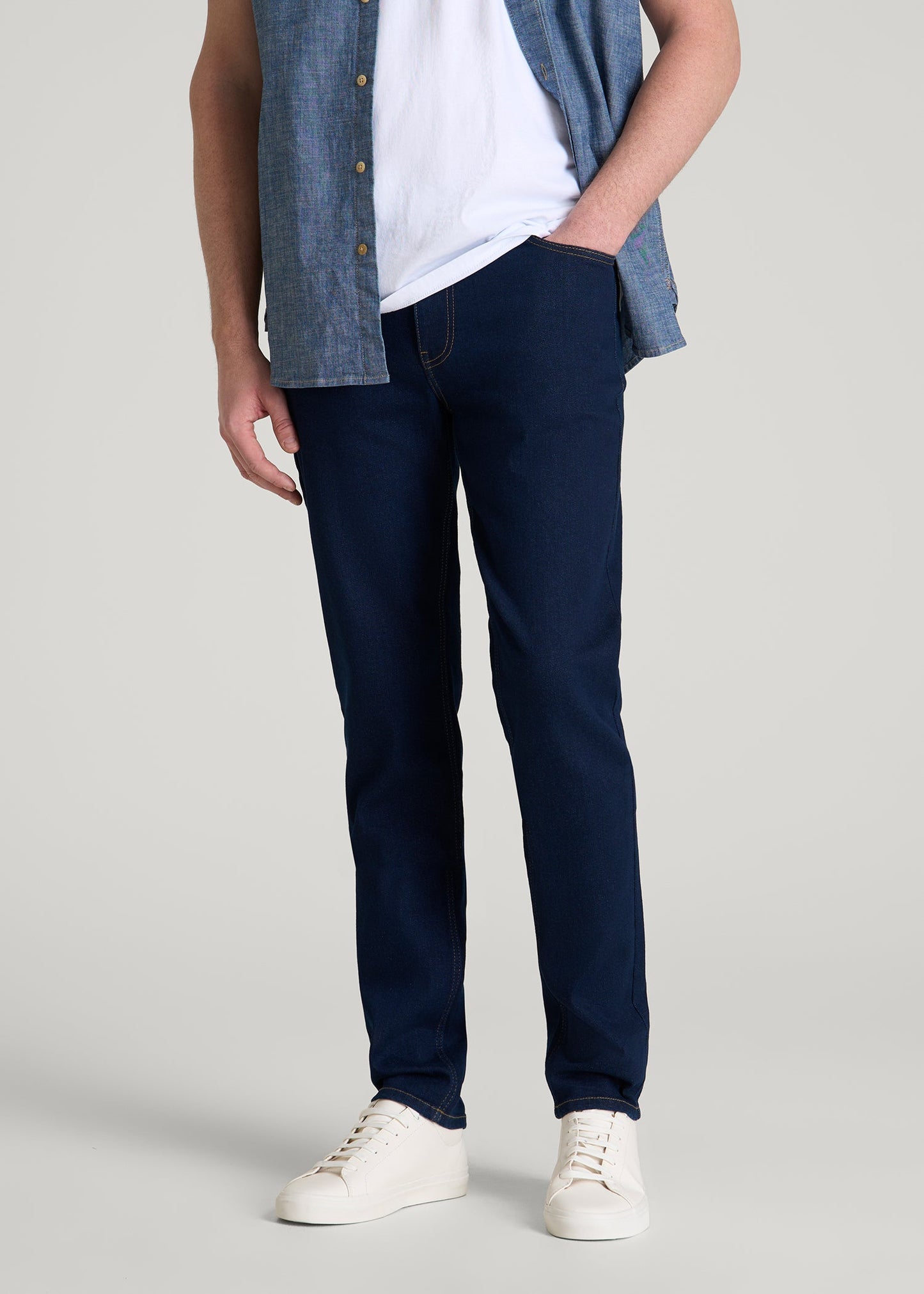 American Tall Men Dylan Slim Fit Jeans for Tall Men in Deep Indigo Wash