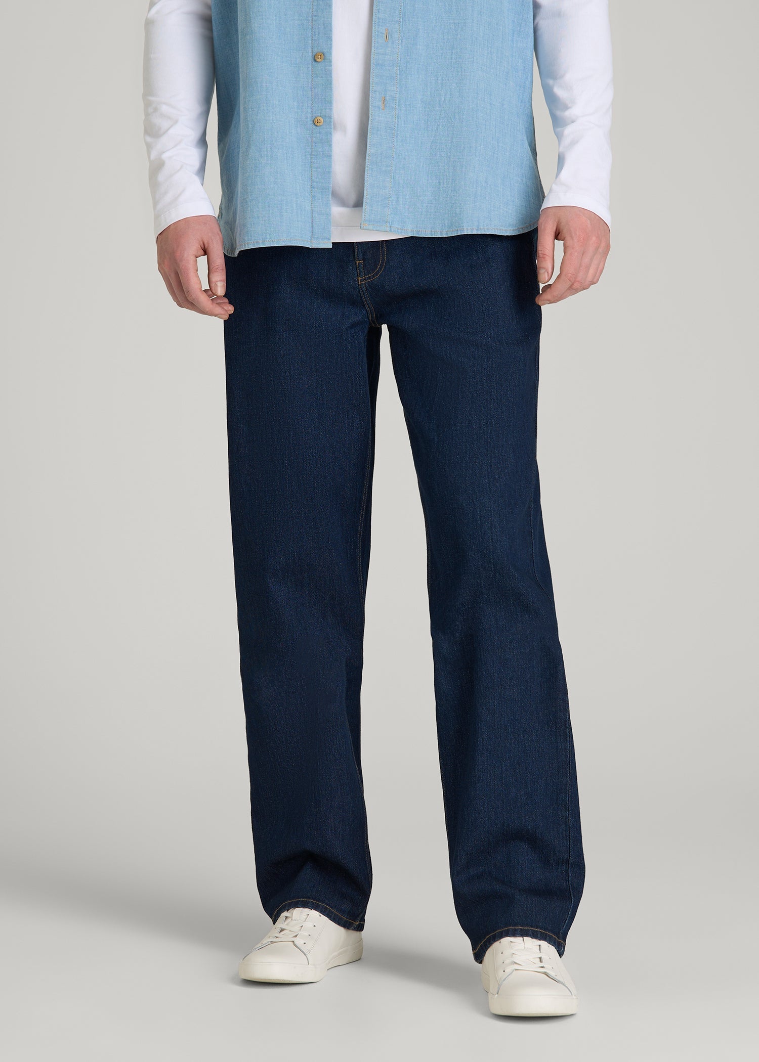 American Tall Men Loose Fit Jeans for Tall Men in Deep Indigo Wash