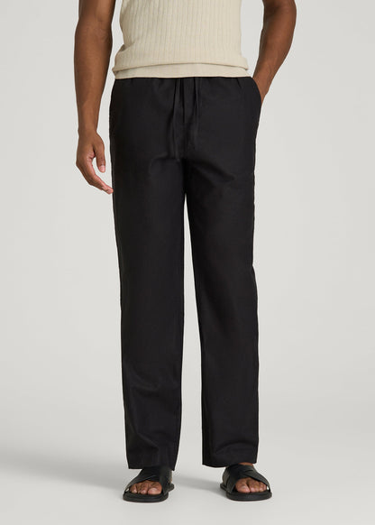 American Tall Men Stretch Cotton Linen Blend Pull-On Pants for Tall Men in Black