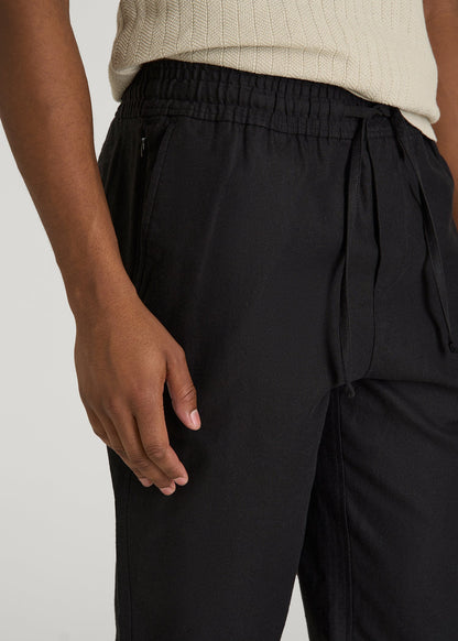 American Tall Men Stretch Cotton Linen Blend Pull-On Pants for Tall Men in Black