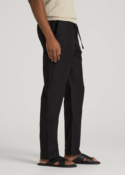 American Tall Men Stretch Cotton Linen Blend Pull-On Pants for Tall Men in Black