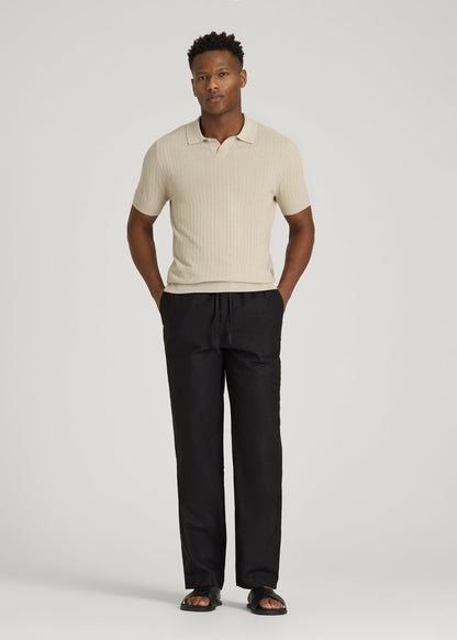 American Tall Men Stretch Cotton Linen Blend Pull-On Pants for Tall Men in Black