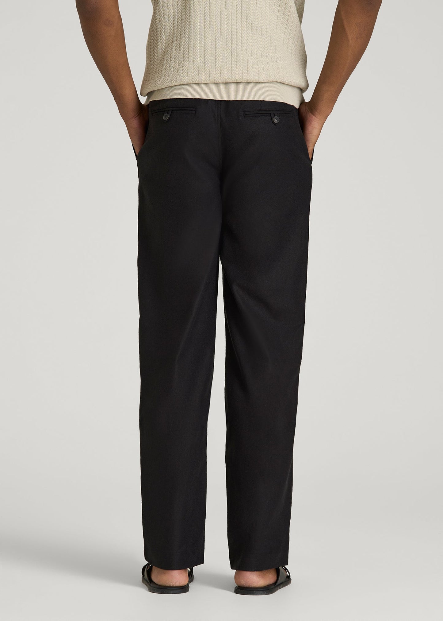 American Tall Men Stretch Cotton Linen Blend Pull-On Pants for Tall Men in Black