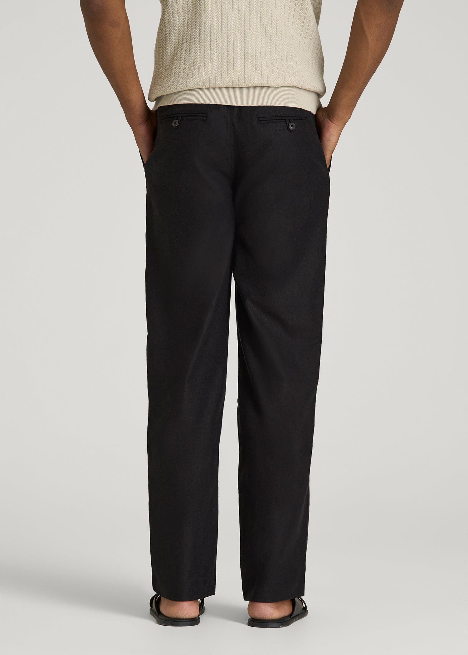 American Tall Men Stretch Cotton Linen Blend Pull-On Pants for Tall Men in Black