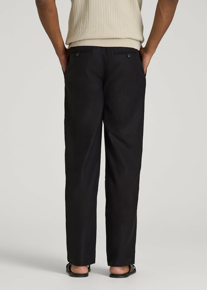 American Tall Men Stretch Cotton Linen Blend Pull-On Pants for Tall Men in Black