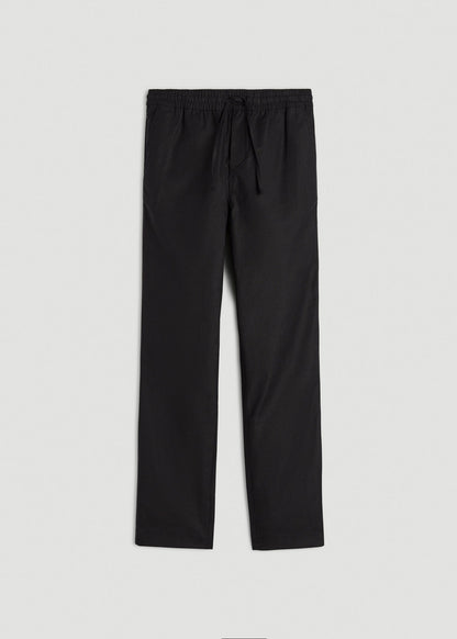 American Tall Men Stretch Cotton Linen Blend Pull-On Pants for Tall Men in Black