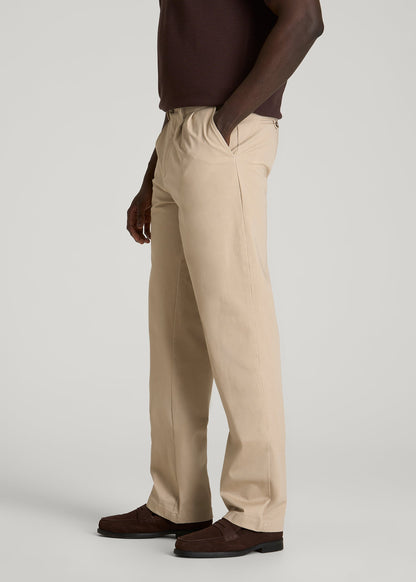 American Tall Men Stretch Commuter Pleated Chinos for Tall Men in Warm Taupe