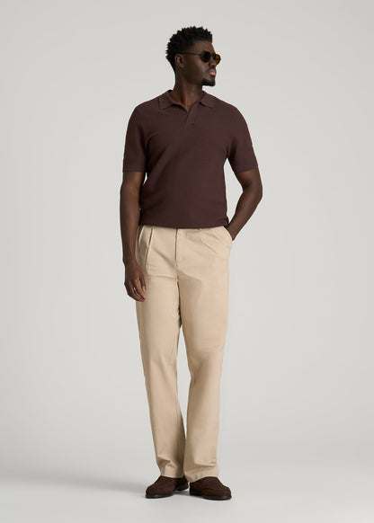 American Tall Men Stretch Commuter Pleated Chinos for Tall Men in Warm Taupe