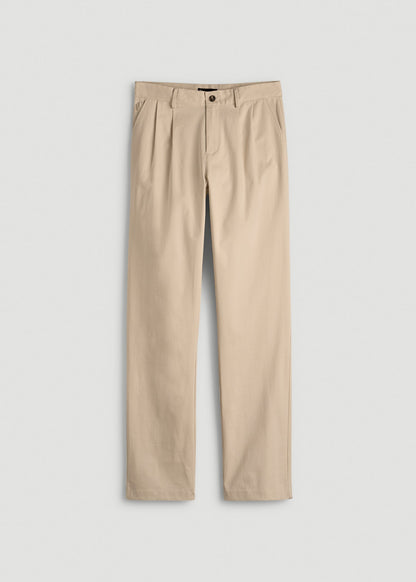 American Tall Men Stretch Commuter Pleated Chinos for Tall Men in Warm Taupe
