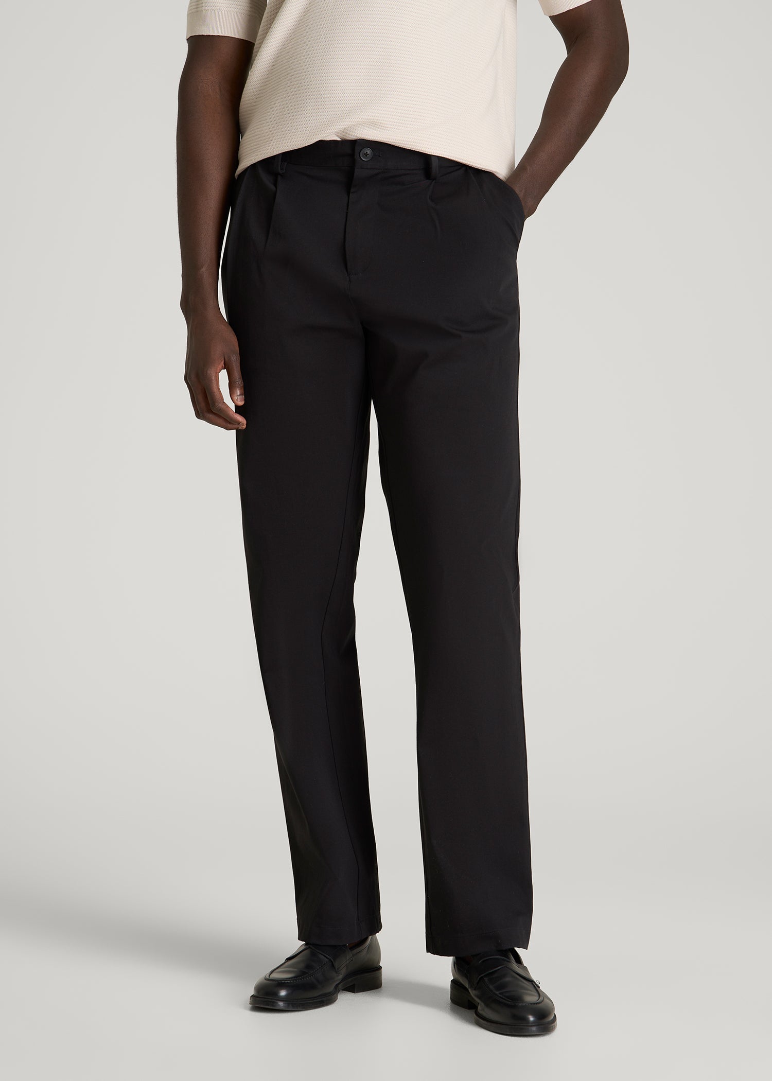 American Tall Men Stretch Commuter Pleated Chinos for Tall Men in Black